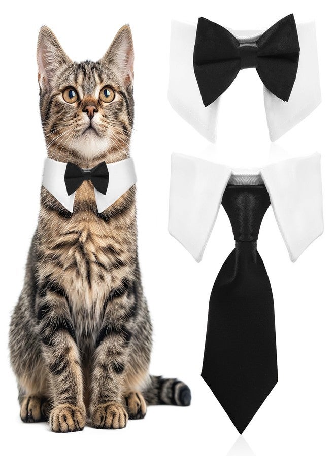 HaiFafafaing 2 Pcs Cat Bow Tie Dog Cat Tuxedo Collar Pet Costume Neck Girth 9.3"- 12" Cats Wedding Bowtie Wedding Dog Bowtie Tie for Cats Small Dogs Puppy Birthday Easter Valentines Weddings Grooming Accessories - Image 1